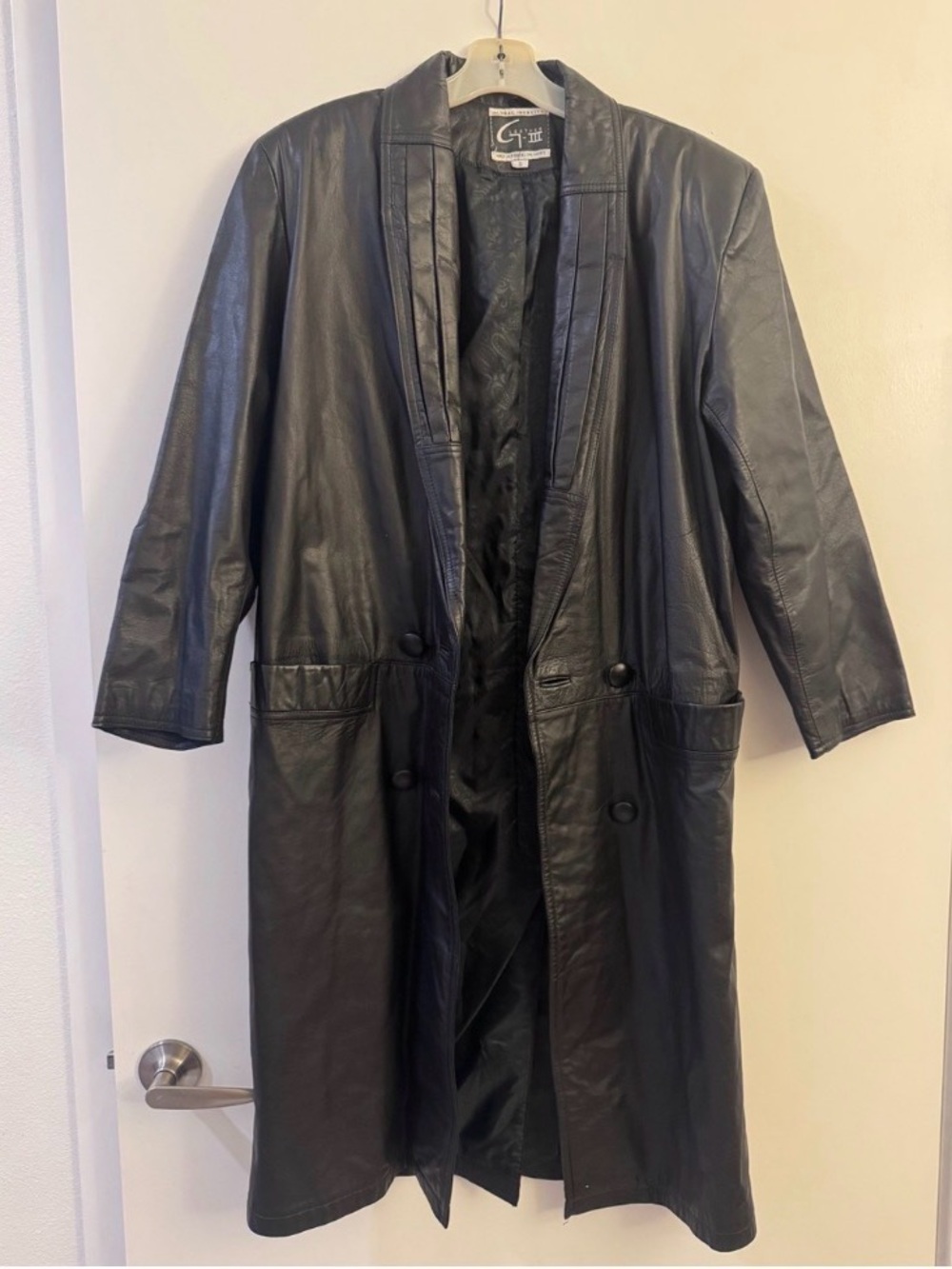 Vintage leather trench coat by G-III by Global Identity long black coat small - Picture 11 of 11